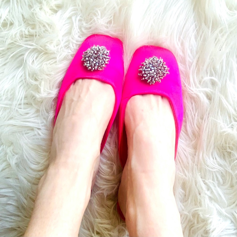 NWT! Satin beaded Square Toe Slippers